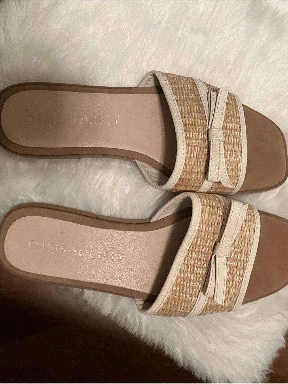 Oasis Society Natural Beige Woven Slide Mules
